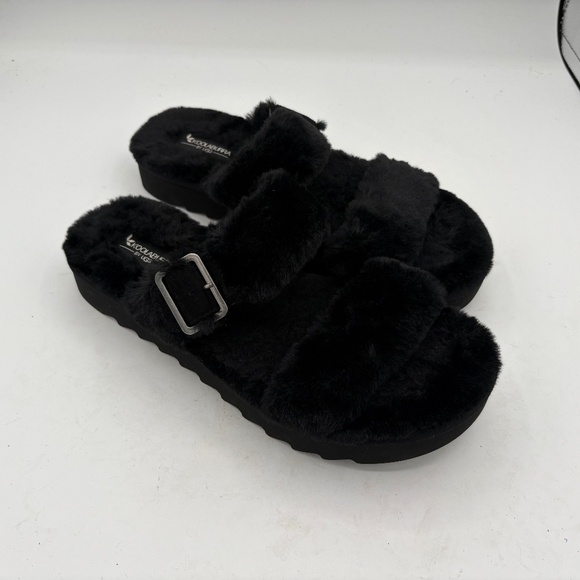 Koolaburra by UGG Furr-ah Slippers Faux Fur Slip On Sandals Black Size 9 - Picture 1 of 10